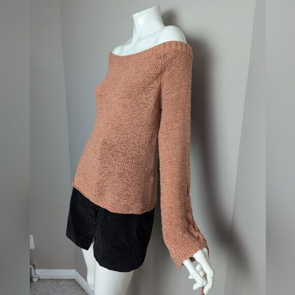 MinkPink off the shoulder knit bell sleeve tie up sleeve burnt orange M - Picture 3 of 9